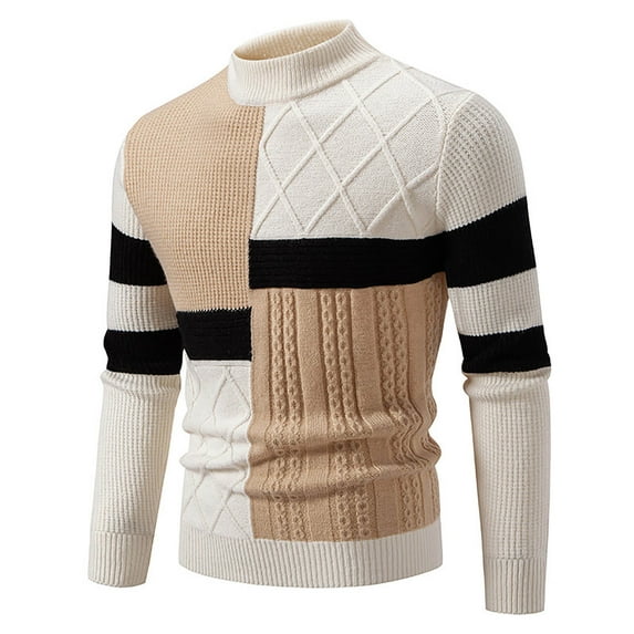 uikmnh Mens Sweater Men New Semi High Crew Neck Matching Color Sweater Sweater Base Size:3XL