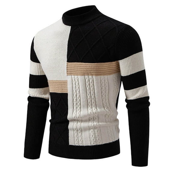 uikmnh Mens Sweater Men New Semi High Crew Neck Matching Color Sweater Sweater Base Size:3XL