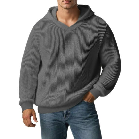 uikmnh Mens Sweater Solid Color Hooded Sweater Coat Casual Warm Knit Cardigan Jacket Outerwear for Fall Winter Comfortable Versatile Style Size:XL