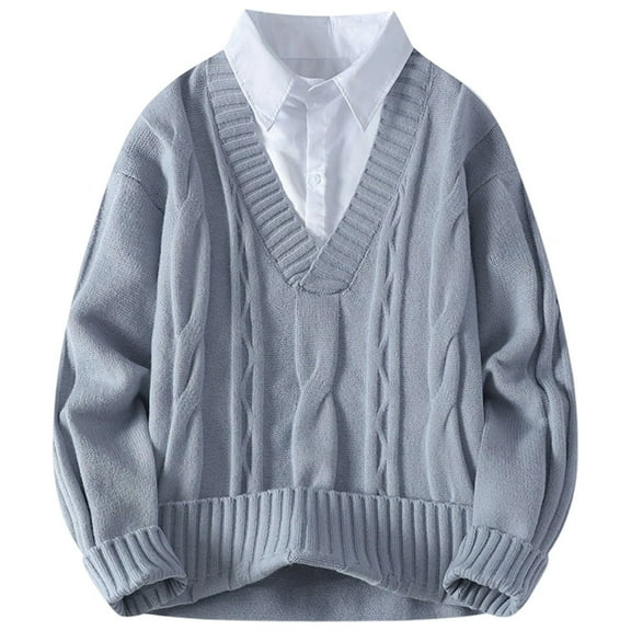 uikmnh Mens Sweater Sweater Coat with Shirt Collar Design Autumn Winter Knitted Cardigan Long Sleeve Casual Jacket Outerwear for Daily Wear Size:XL