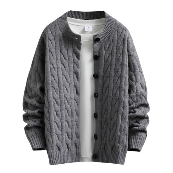 uikmnh Mens Sweater Winter Knitted Sweater Coat Warm Thick Cardigan Solid Color Pattern Casual Outwear Jacket Size:L