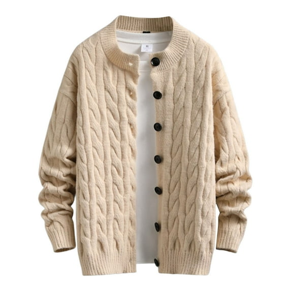 uikmnh Mens Sweater Winter Knitted Sweater Coat Warm Thick Cardigan Solid Color Pattern Casual Outwear Jacket Size:XL