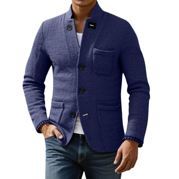 uikmnh Mens Sweaters Men's Autumn and Winter Plain Coloured Outdoor Casual Style Suit Collar Sweater Jacket Fall Sweaters Size:S