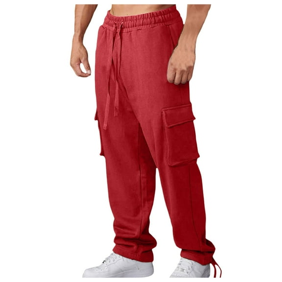 uikmnh Mens Sweatpants,Mens Pocket Overalls Sweatpants Casual Drawstring Straight Trousers,Size XL