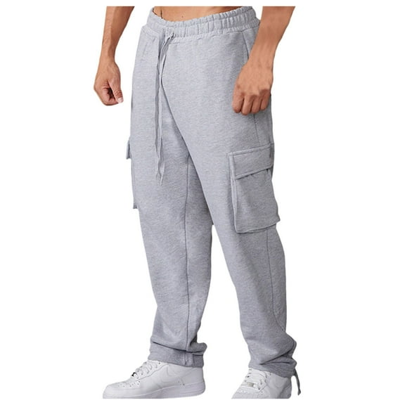 uikmnh Mens Sweatpants,Mens Pocket Overalls Sweatpants Casual Drawstring Straight Trousers,Size XL