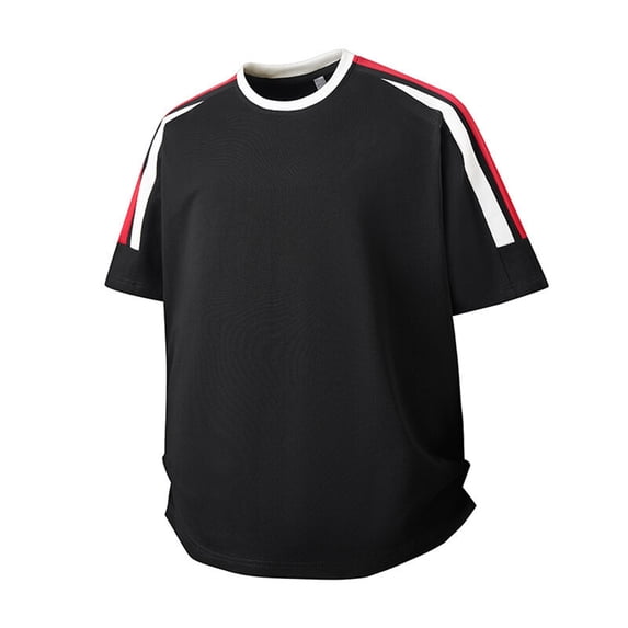 uikmnh Mens T Shirts 2025 Men's Summer Striped Patchwork Short Sleeved T Shirt Size:4XL