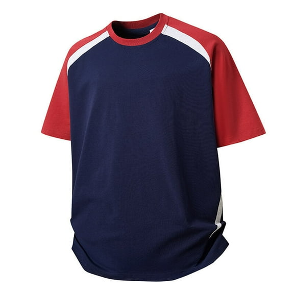 uikmnh Mens T Shirts 2025 Men's Summer Striped Patchwork Short Sleeved T Shirt Size:L