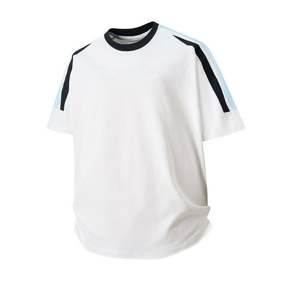 uikmnh Mens T Shirts 2025 Men's Summer Striped Patchwork Short Sleeved T Shirt Size:M