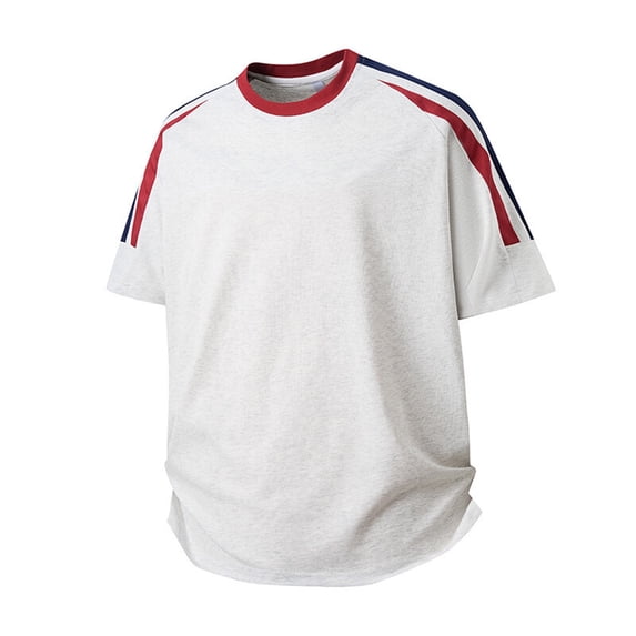 uikmnh Mens T Shirts 2025 Men's Summer Striped Patchwork Short Sleeved T Shirt Size:XL