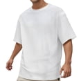 thumbnail image 1 of uikmnh Mens T Shirts European and Solid Color Jacquard Men Casual Loose Comfortable Trendy Sports Round Neck Short Sleeved T Shirt Size:2XL, 1 of 5