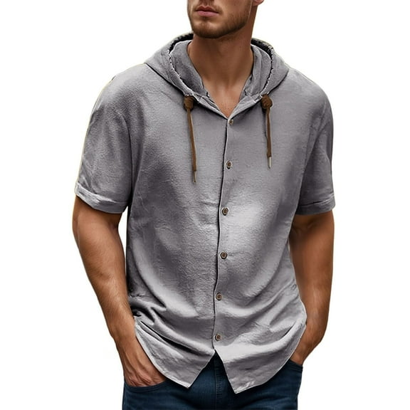 uikmnh Mens T Shirts Men's Short Sleeve Hoodie Shirt Casual Solid Color Open Cardigan Loose Casual Top Size:S