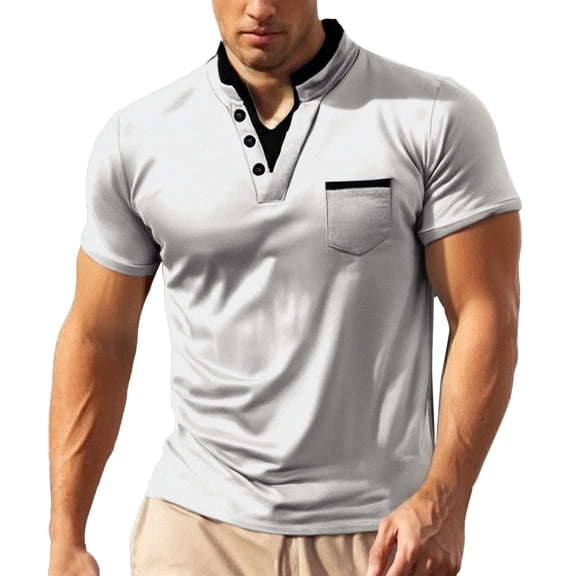 uikmnh Mens T Shirts Men's Summer Plus Size Casual T Shirt Men Stand Collar Short Sleeved Casual Loose T Shirt Men Size:M