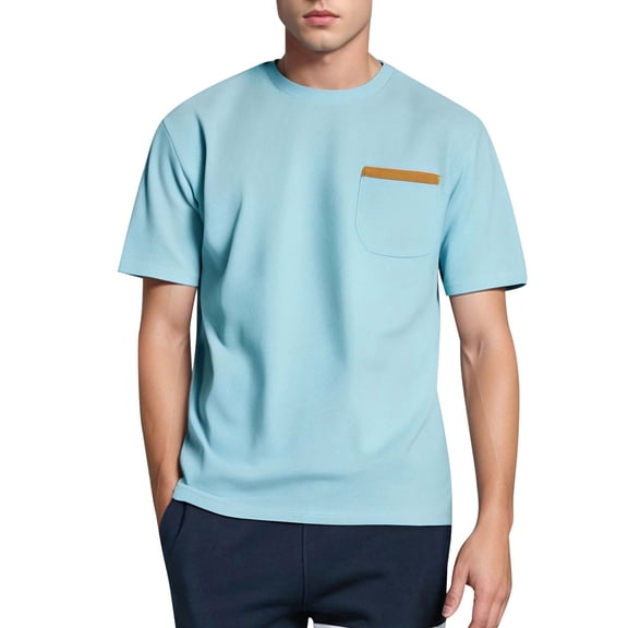 uikmnh Mens T Shirts Mens Casual T Shirt Short Sleeve Crew Neck Soft Tee Shirts Summer Beach Textured Tops with Pocket Size:M