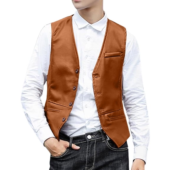 uikmnh Mens Vests Casual Men's Autumn Casual Slim Fit Leather Vest Sleeveless Outerwear Western Cowboy Style Undershirt Fashion Jacket Size:L
