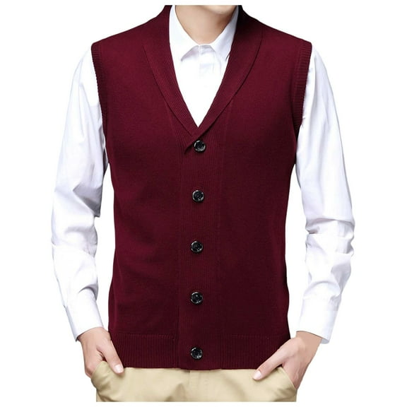 uikmnh Fall Sweater Male Autumn and Winter Buckle Sweater Vest Vest V Neck Pure Color Wool Collarless Shirt Combined Body Type Non Hooded Vest Sweater Vest