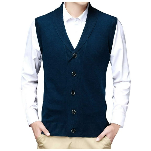 uikmnh Mens Vests Casual Men's Autumn Winter V Neck Sweater Vest Button Up Wool Blend Collarless Shirt Layering Piece for Smart Casual Style Size:M