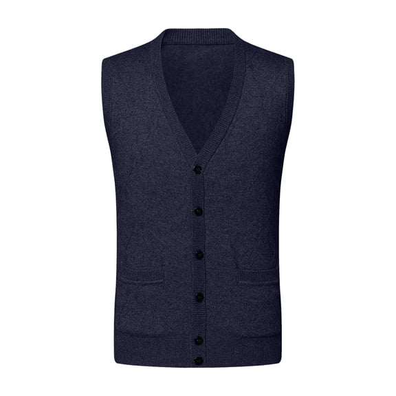 uikmnh Mens Vests Casual Men's Autumn Winter V-Neck Sweater Vest Wool Blend Button Front Collarless Layering Piece for Smart Casual Style Size:XL