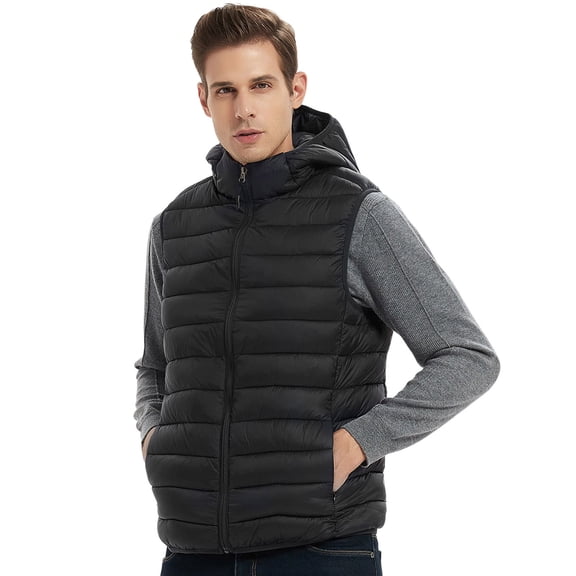 uikmnh Mens Vests Casual Men's Lightweight Down Hooded Vest Jacket for Winter Warmth and Outdoor Comfort Size:L