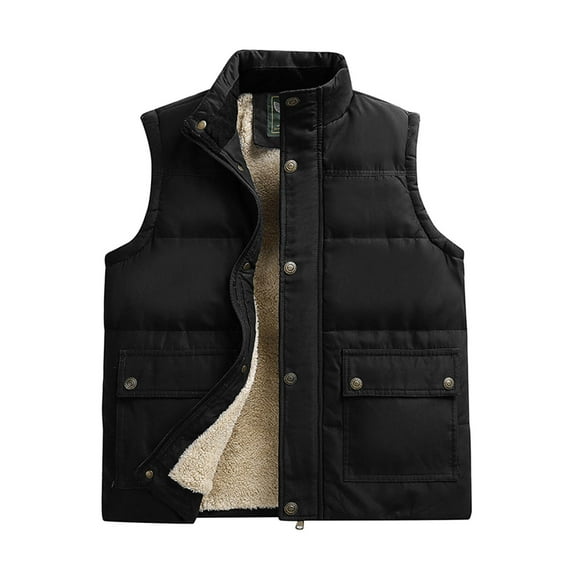 uikmnh Mens Vests Casual Men's Winter Lamb Wool Outerwear Vest Stand Collar Casual Jacket Coat Male Thick Warm Clothing Size:XL