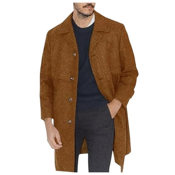 uikmnh Mens Winter Coats Male Winter Coat Jacket Style Fashion Handsome Long Wool Overcoat Comfortable Warm Soft Coat Size:2XL