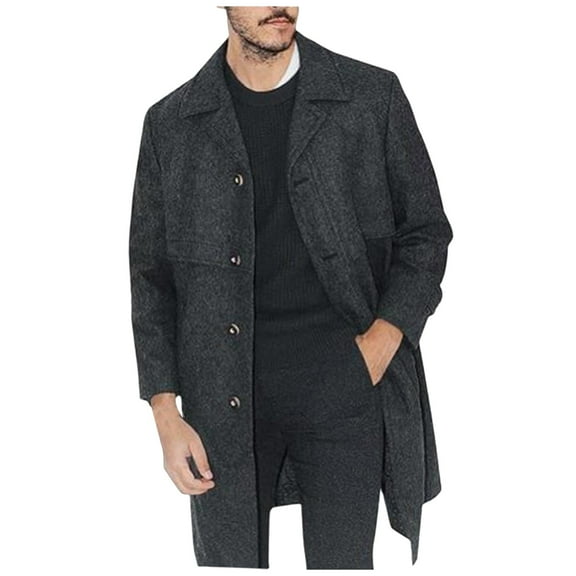 uikmnh Mens Winter Coats Male Winter Coat Jacket Style Fashion Handsome Long Wool Overcoat Comfortable Warm Soft Coat Size:M