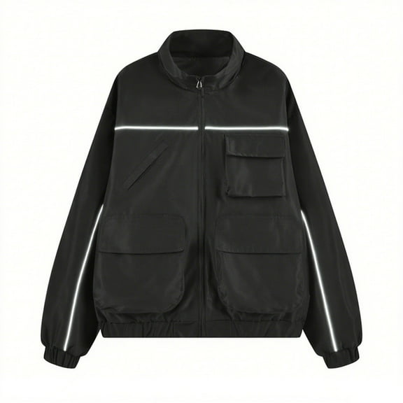 uikmnh Mens Winter Coats Men's Casual Jacket Workwear Coat Stylish Slim Fit Reflective Stripes Lightweight Outdoor Spring Autumn Winter Jacket for Daily Wear Size:XL