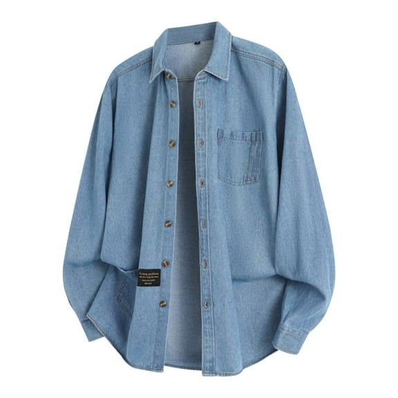 uikmnh Mens Winter Coats Men's Loose Long Sleeved Denim Jacket Size:L