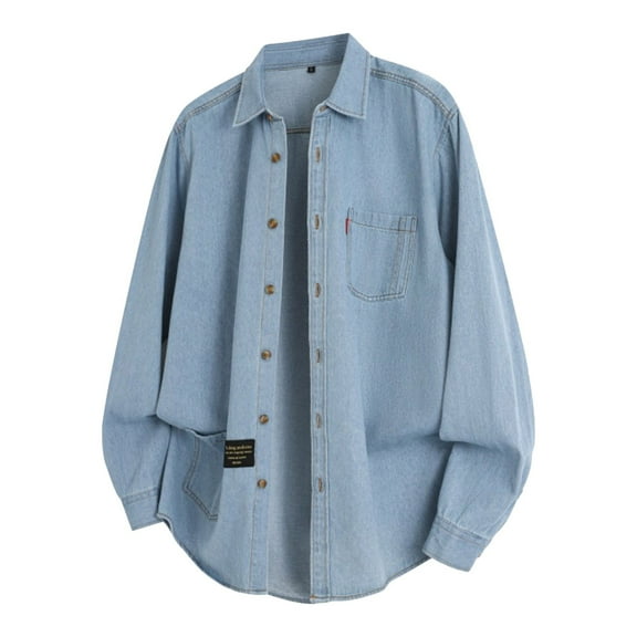 uikmnh Mens Winter Coats Men's Loose Long Sleeved Denim Jacket Size:M