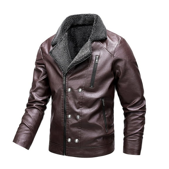 uikmnh Mens Winter Coats Men's and Autumn Winter Coat Color Solid Leather Velvet Jacket Blouse Top Large Men's Coats Jackets Size:XL