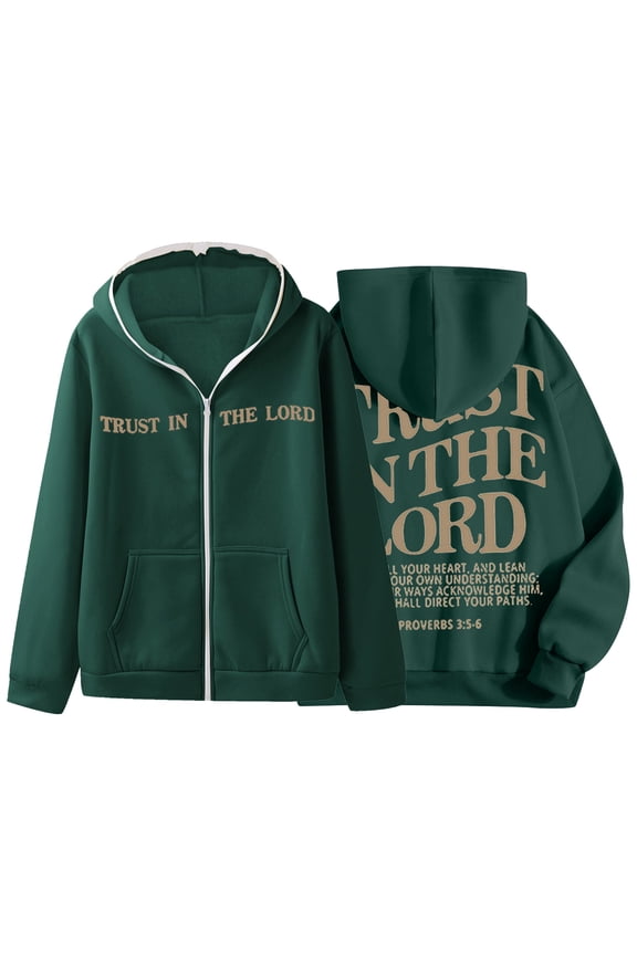 Mens Winter Coats Unisex Zipper Head Trust In The Printed Hoodie Trendy Casual Hop Hoodie Cardigan Jacket Size:S