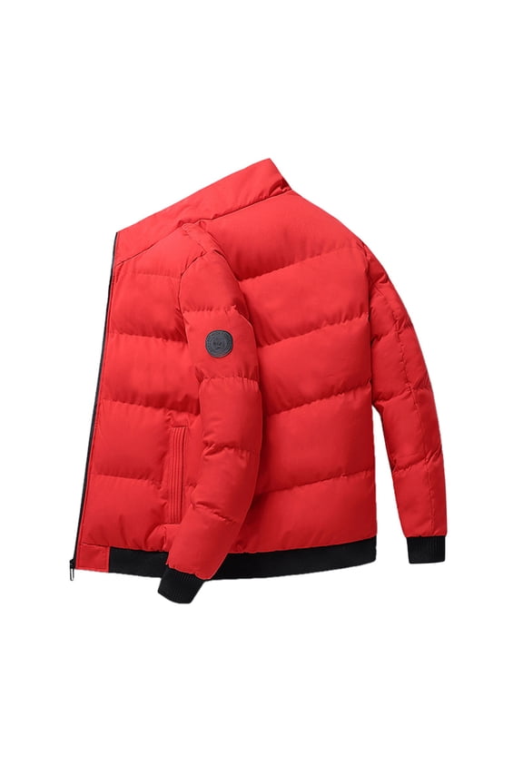 Mens Winter Jacket Male Autumn and Winter Solid Color Stand Collar Long Sleeve Thickened Jacket To Keep Warm and Cold Coat Size:2XL