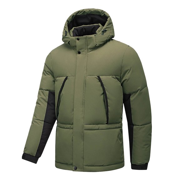 uikmnh Mens Winter Jacket Male Detachable Hat Color Blocked Casual Warm Loose Jacket Size:L