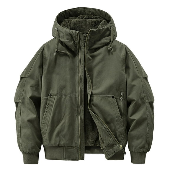 uikmnh Mens Winter Jackets Male Winter Hooded with Drawstring Adjustable Workwear Jacket Jacket Size:5XL