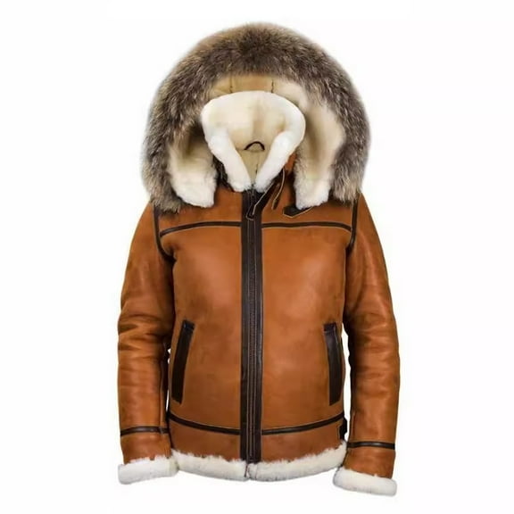 uikmnh Mens Winter Jackets Men's Solid Color Shearling Jacket Casual Zipper Coat with No Waist Belt Slim Fit Outerwear for Fall and Winter Size:4XL