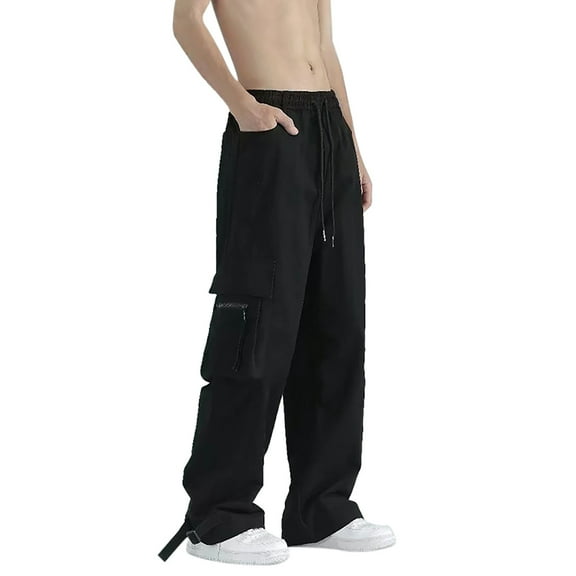 uikmnh Pants for Men's High Street Cargo Pant Loose Fit Straight Leg Wide Bottom Comfortable Hop Style Casual Trousers for Daily Wear Solid Color Size:S