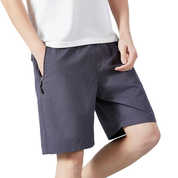 uikmnh Shorts for Men European Solid Color Zipper Pocket Five Quarter Pants for Men Casual Loose Comfortable Trendy Sports Business foreign Trade Drawstring Waist Shorts Size:L