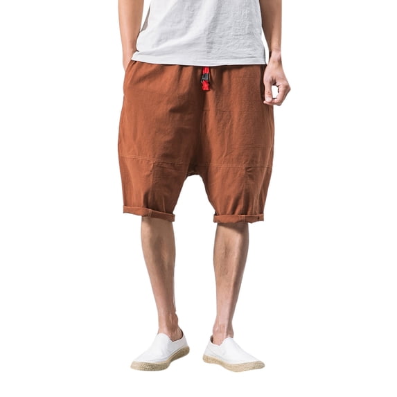 uikmnh Shorts Men Male Casual Pants Soild Loose Cotton Linen Bloomers Mens Yoga Pants Beam Pants Wide Short Size:5XL