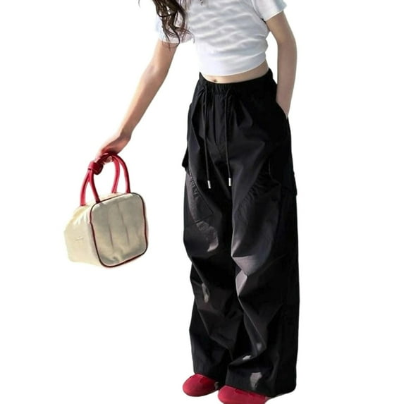 uikmnh Snow Pants Girls Summer Casual Cargo Parachute Pants Loose Fit Elastic Waist Comfortable Outdoor Play Clothes for Youth Toddler Kids Size:8-10 Years