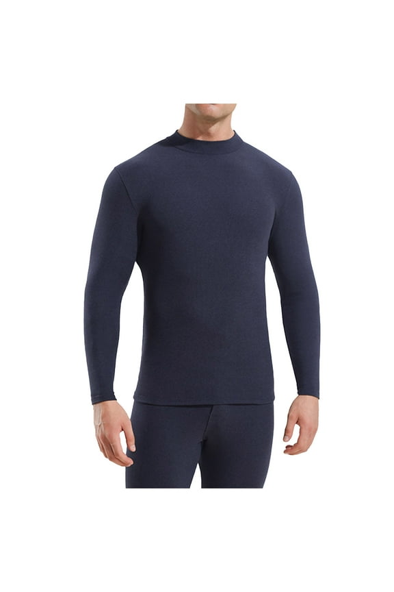 Solid Color Men T Shirts Men's Thin Double Woolen Thermal Underwear Base Layer Mid Neck Autumn Winter Coat Shirt Cotton T Shirts Size:XL