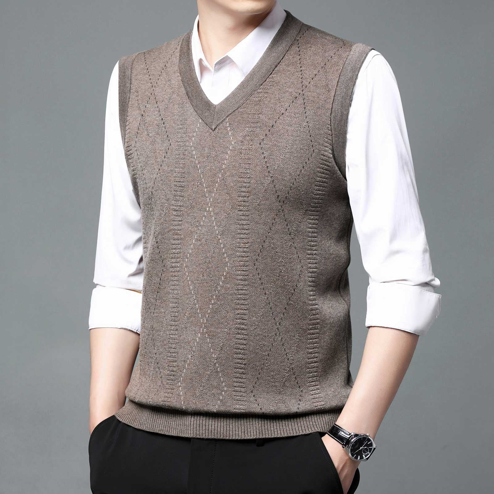 uikmnh Sweater Vest for Men Mens Knitted Vest V Neck Sleeveless Padded