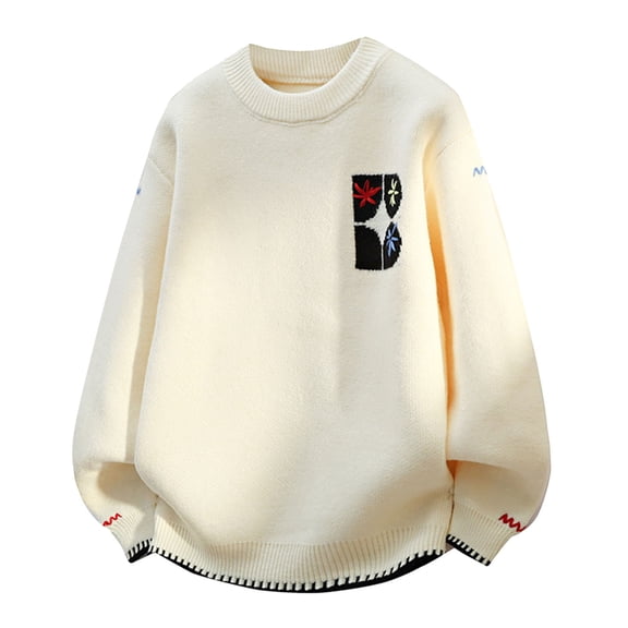uikmnh Sweaters for Men Solid Color Men's Knit Sweater Coat Fashionable Crewneck Long Sleeve Pullover Soft Comfortable Lightweight Versatile Layering Piece for Casual Daily Wear Size:XL