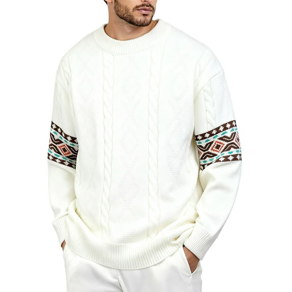 uikmnh Sweaters for Men Men's Solid Color Winter Knitted Sweater Coat Fashionable Casual Pullover Design Youth Young Adults Size:3XL