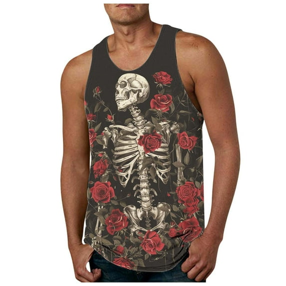 uikmnh T Shirts for Man Summer Men'S Fashion Print Casual Fitness Beach Sleeveless Vest Size:L
