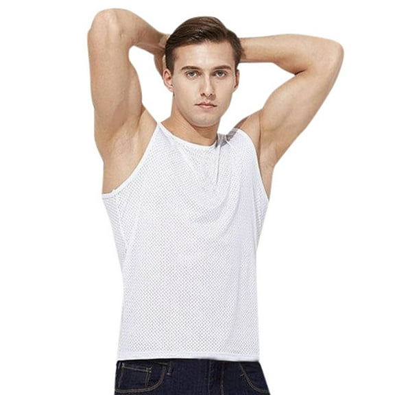 uikmnh Tank Tops Men Athletic Mesh Tank Top Sporty Hollow Out Design Ice Silk Summer Sleeveless Thin Tee Shirt Size:XL