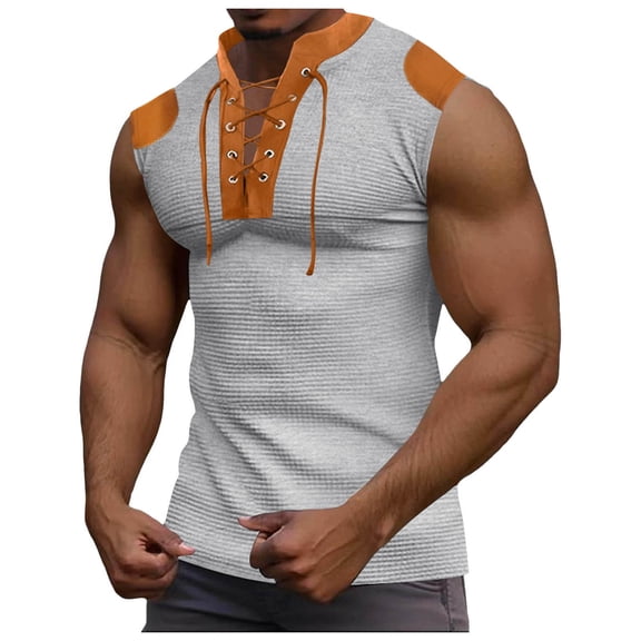 uikmnh Tank Tops Men Casual Patchwork Lacing Vest Top Sleeveless Muscle Tank Garment for Streetwear Size:M
