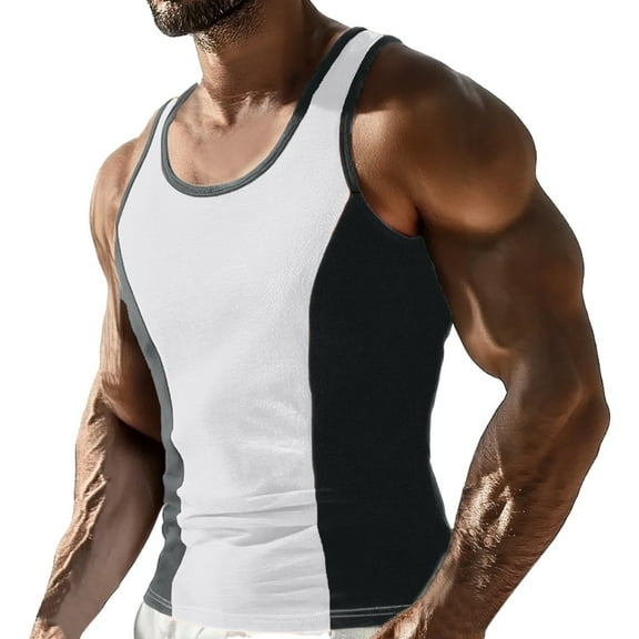 uikmnh Tank Tops Men European and Color Blocking Fitness Sports Men'S Casual Fashion foreign Trade Comfortable Loose Trendy Vest Mens Tank Tops Summer Size：M