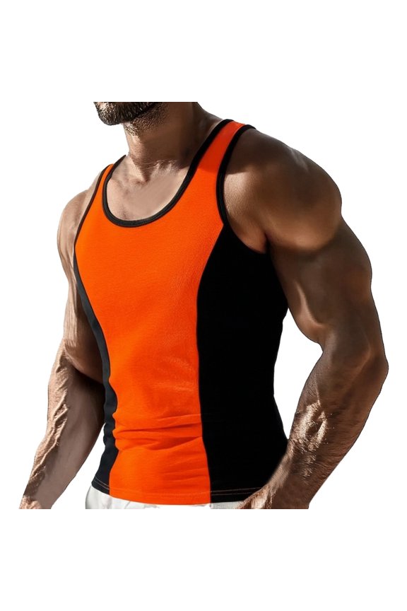 Tank Tops Men European and Color Blocking Fitness Sports Men'S Casual Fashion foreign Trade Comfortable Loose Trendy Vest Mens Tank Tops Summer Size:L