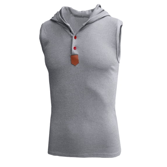 uikmnh Tank Tops Men Fashion Hooded Button Vest Top Breathable Sleeveless Elastic Close-Fitting Athletic Casual Wear Size:L