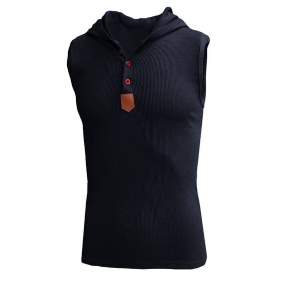 uikmnh Tank Tops Men Fashion Hooded Button Vest Top Breathable Sleeveless Elastic Close-Fitting Athletic Casual Wear Size:XL