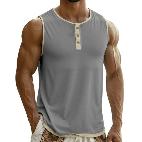 uikmnh Tank Tops Men Linen Button Up Sleeveless Tank Top for Casual Everyday Wear and Versatile Layering Size:S